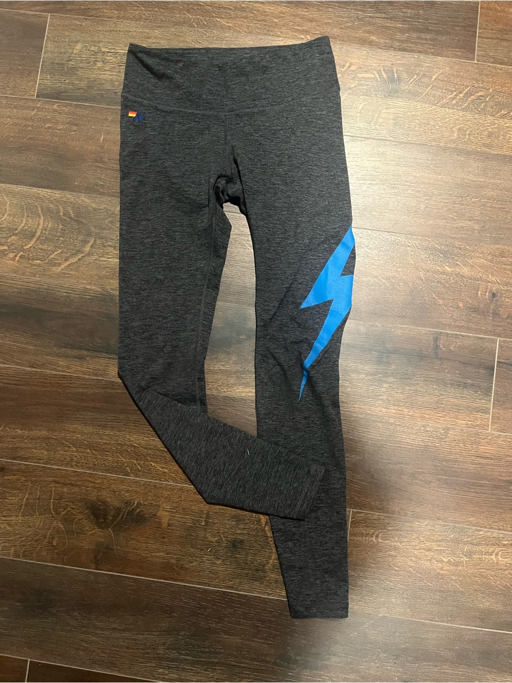Aviator Nation Full Length Hi-Rise Bolt Leggings in Charcoal/Blue Size Small